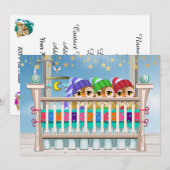 Baby x 3 - YIPPEE! Baby-uitnodiging Kaart (Voorkant / Achterkant)