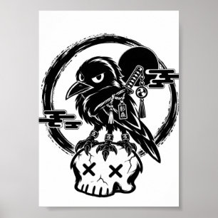 Baby Yatagarasu (Driebenige kraai) Op Schedel Poster