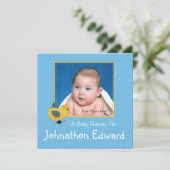 Baby Yellow Chick Blue Photo Baby shower Kaart (Staand voorkant)