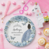 Baby Zachte Blauwe Bloemenvlinders Bruine Prinses Papieren Bordje (Feest)