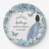 Baby Zachte Blauwe Bloemenvlinders Bruine Prinses Papieren Bordje (Voorkant)