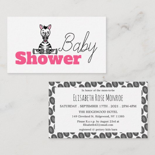 Baby Zebra, Baby shower Ticket Informatiekaartje (Voorkant / Achterkant)