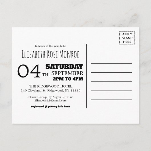 Baby Zebra, Baby shower uitnodiging (Achterkant)