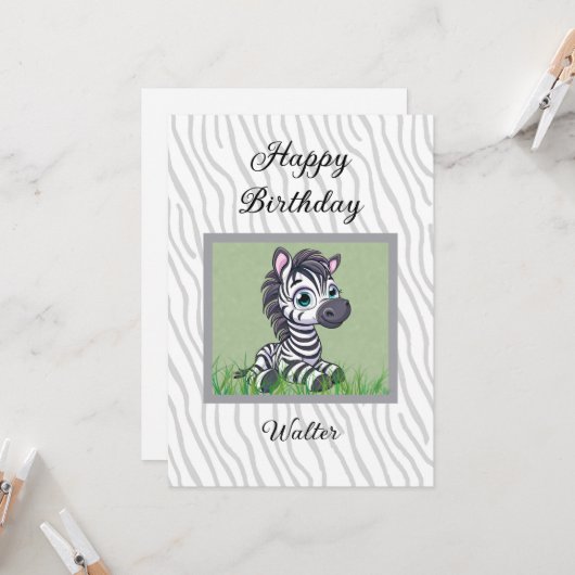 Baby Zebra birthday card for child Kaart (Voorkant / Achterkant in situ)