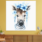 Baby Zebra - Blauwe bloemkroon Canvas Afdruk (Insitu (Woonkamer))