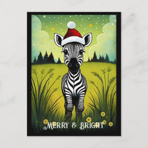 Baby Zebra Bloemenweide Santa Animal Christmas Briefkaart