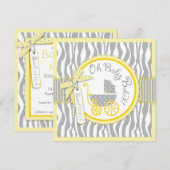 Baby-, Zebra- en gele Baby shower Kaart (Voorkant / Achterkant)