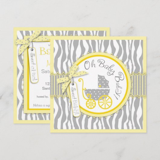 Baby-, Zebra- en gele Baby shower Kaart (Voorkant / Achterkant)