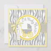 Baby-, Zebra- en gele Baby shower Kaart (Voorkant)