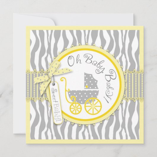 Baby-, Zebra- en gele Baby shower Kaart (Voorkant)