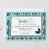 Baby-, Zebra- en Turquoise-Baby shower Kaart (Achterkant)