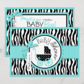 Baby-, Zebra- en Turquoise-Baby shower Kaart (Voorkant / Achterkant)