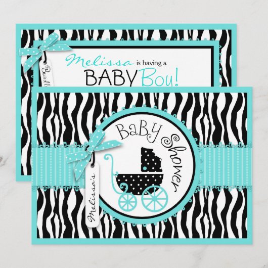 Baby-, Zebra- en Turquoise-Baby shower Kaart (Voorkant / Achterkant)