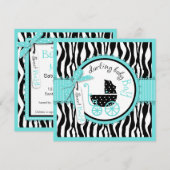 Baby-, Zebra- en Turquoise-Baby shower Kaart (Voorkant / Achterkant)