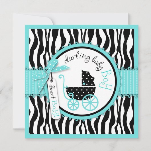 Baby-, Zebra- en Turquoise-Baby shower Kaart (Voorkant)