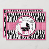Baby-, Zebra- en warmroze Baby shower Kaart (Voorkant / Achterkant)