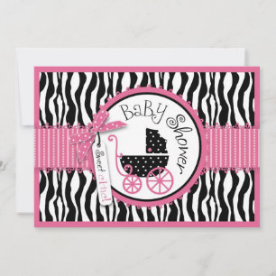Baby-, Zebra- en warmroze Baby shower Kaart
