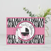 Baby-, Zebra- en warmroze Baby shower Kaart (Staand voorkant)