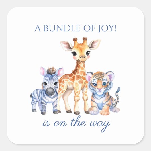 Baby Zebra Giraffe en tijger Vierkante Sticker (Voorkant)