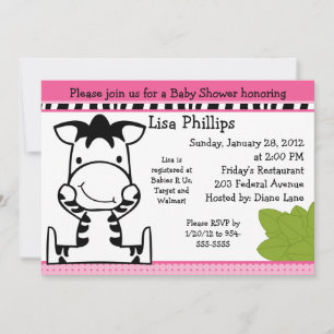 Baby Zebra Girl Baby shower Invitation Kaart