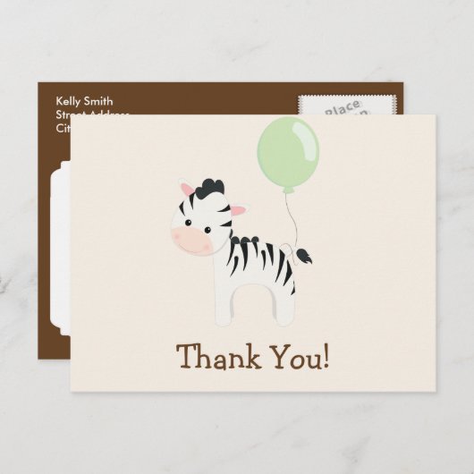 Baby Zebra, Groen, Oerwoud Dier Dank u Briefkaart (Voorkant / Achterkant)