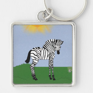 Baby Zebra in veldeffect voor Cartoon Sleutelhanger