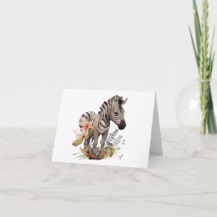 Baby Zebra met veel bloemen BLANK Kaart