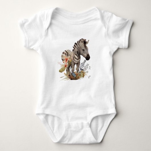Baby Zebra met veel bloemen Romper (Voorkant)