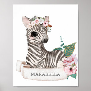 *~* Baby Zebra Naam Nursery Girl Oerwoud Sweet Poster