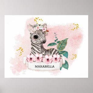 *~* Baby Zebra Name Jungle Nurser Girl Baby  Poster