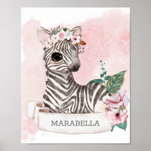 *~* Baby Zebra Nursery Girl Oerwoud Sweet Name Poster (Voorkant)