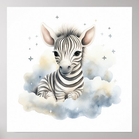 Baby zebra on clouds poster for nursery room (Voorkant)