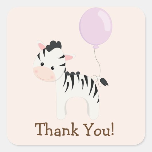 Baby Zebra, Paarse, Oerwoud Dier Dank u Vierkante Sticker (Voorkant)