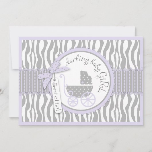 Baby, Zebra Print & Lavender Baby shower Kaart (Voorkant)