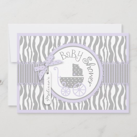 Baby, Zebra Print & Lavender Baby shower Kaart (Voorkant)