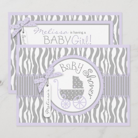 Baby, Zebra Print & Lavender Baby shower Kaart (Voorkant / Achterkant)