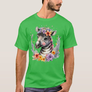 Baby Zebra Safari Animal Waterverf Floral T-shirt