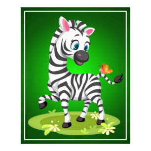 Baby Zebra Tekenen Spelen met Butterfly-23960 Foto Afdruk