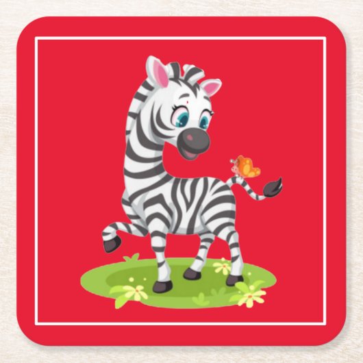 Baby Zebra Tekenen Spelen met Butterfly-23960 Kartonnen Onderzetters (Voorkant)