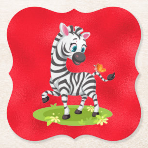 Baby Zebra Tekenen Spelen met Butterfly-23960 Kartonnen Onderzetters