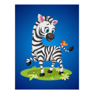 Baby Zebra Tekenen Spelen met Butterfly-23960 Perfect Poster