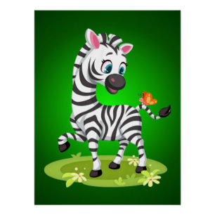 Baby Zebra Tekenen Spelen met Butterfly-23960 Perfect Poster