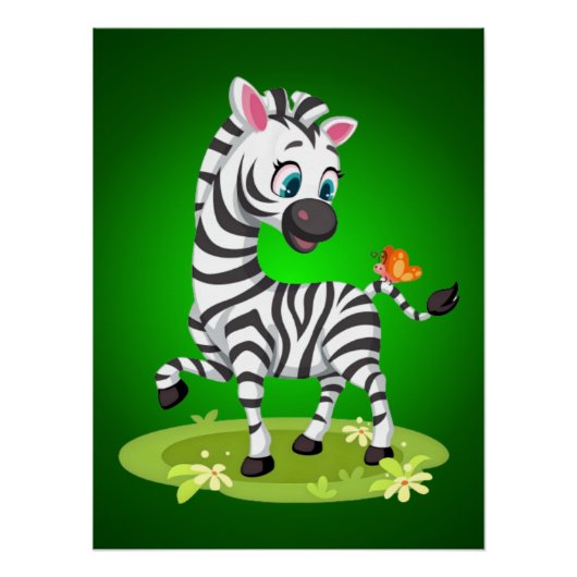 Baby Zebra Tekenen Spelen met Butterfly-23960 Perfect Poster (Voorkant)