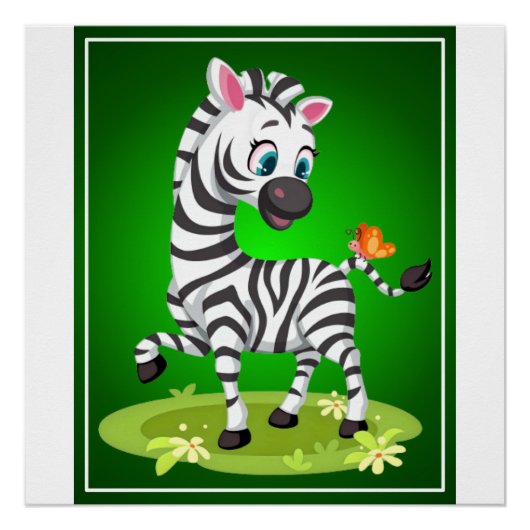 Baby Zebra Tekenen Spelen met Butterfly-23960 Perfect Poster (Voorkant)