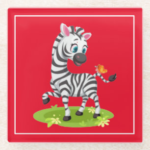 Baby Zebra Tekening Spelend met Vlinder Glazen Onderzetter