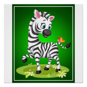 Baby Zebra Tekening Spelend met Vlinder Perfect Poster
