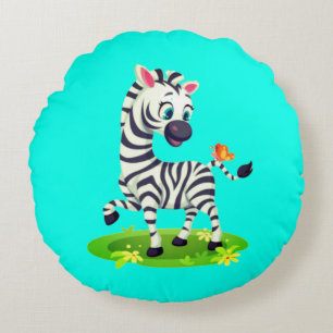 Baby Zebra Tekening Spelend met Vlinder Rond Kussen