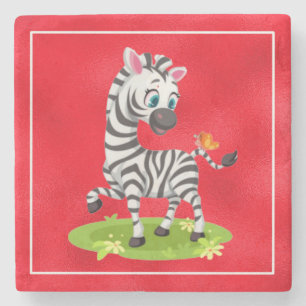 Baby Zebra Tekening Spelend met Vlinder Stenen Onderzetter