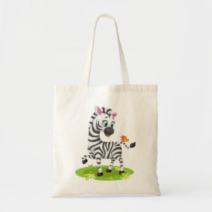 Baby Zebra Tekening Spelend met Vlinder Tote Bag