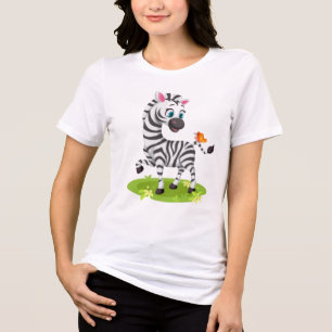 Baby Zebra Tekening Spelend met Vlinder Tri-Blend Shirt